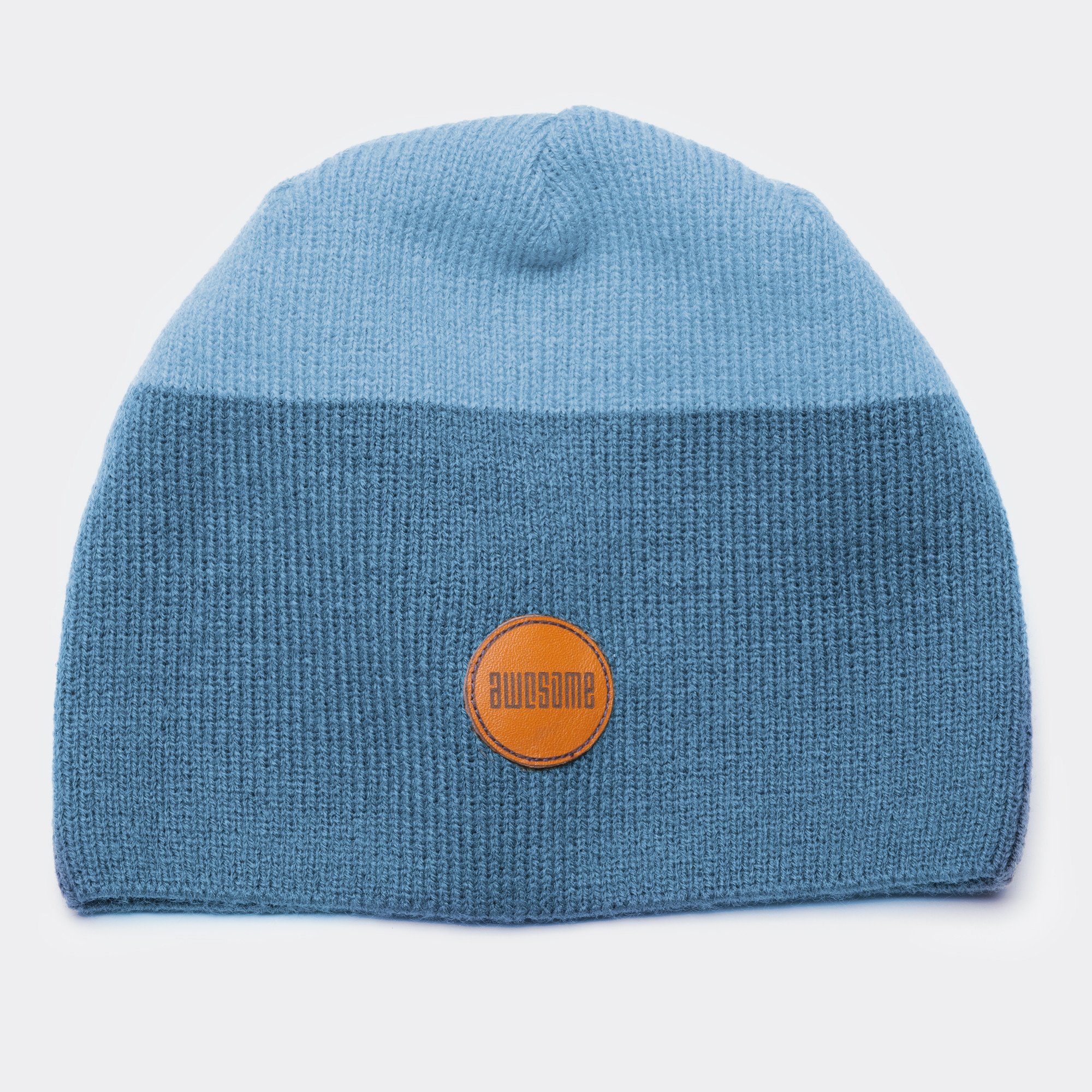Awesome Beanie Leather Patch - Navy / Light Blue